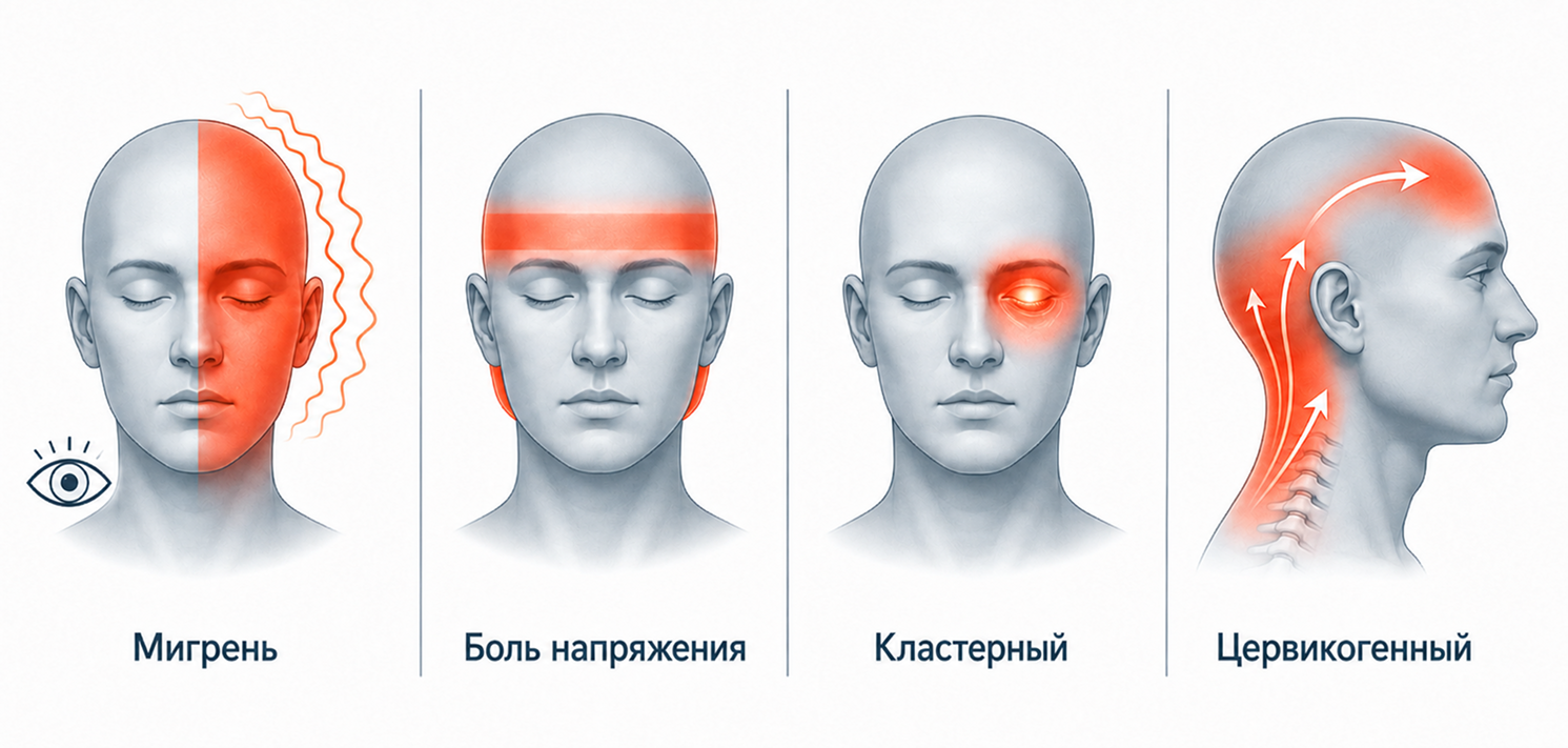 Классификация и локализация видов головной боли