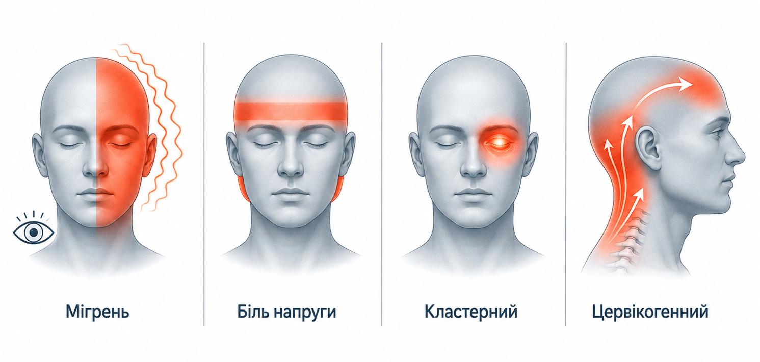 Класифікація та локалізація видів головного болю